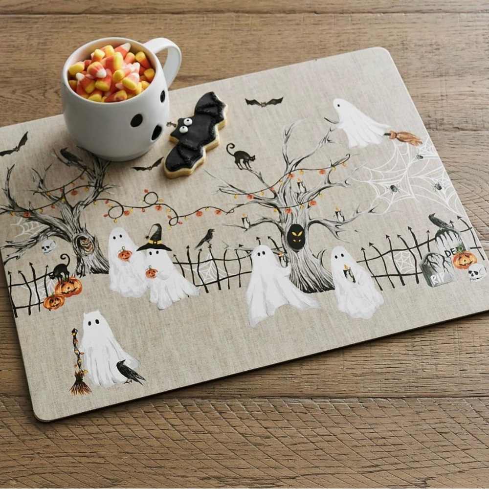 ❤️SOLD❤️New Pottery Barn Halloween Ghost Cork Set Of 4 Placemats